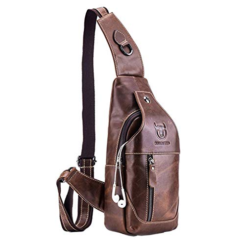 Hebetag Leder Sling Bag Crossbody Rucksack für Männer Frauen Reisen Outdoor Sport, #18brown, Medium, Langlebig, Vintage von Hebetag