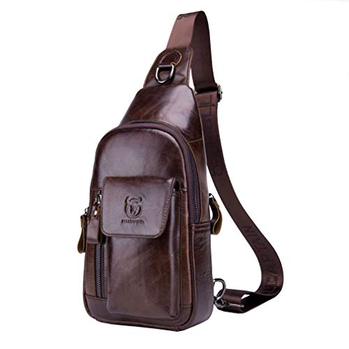 Hebetag Leder Sling Bag Wandern Daypack für Männer Frauen Outdoor Reisen Camping Angeln Crossbody Schulter Brust Rucksack Rucksack (#03Kaffee) von Hebetag