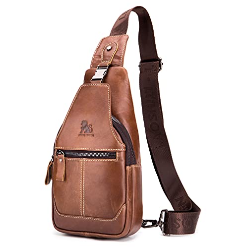 Hebetag Leder Sling Bag Wandern Daypack für Männer Frauen Outdoor Reisen Camping Angeln Crossbody Schulter Brust Rucksack Rucksack (#12Braun) von Hebetag