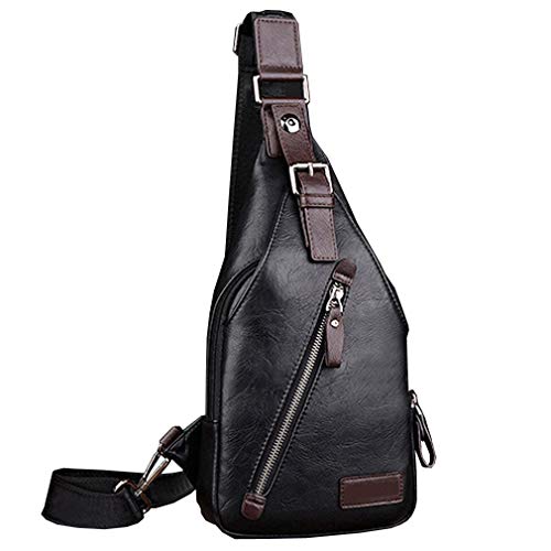 Hebetag Leder Sling Bag Wandern Daypack für Männer Frauen Outdoor Reisen Camping Angeln Crossbody Schulter Brust Rucksack Rucksack (#23Schwarz) von Hebetag