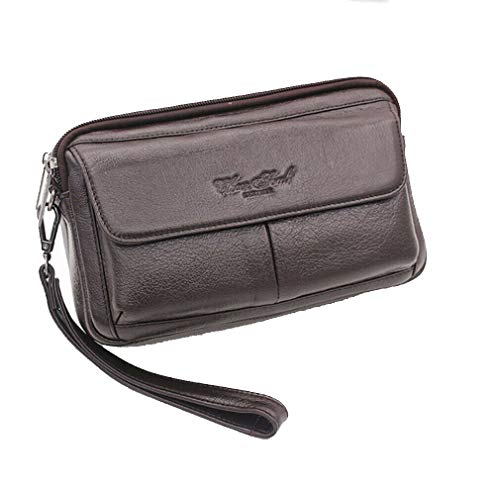 Leder-Clutch-Tasche Handgelenk-Geldbörse für Männer Frauen Reisen Outdoor Business Organizer Wristlet Strap Pouch Coin Money Wallet Handtasche Mehrzweck-Handyhalter Daypack von Hebetag