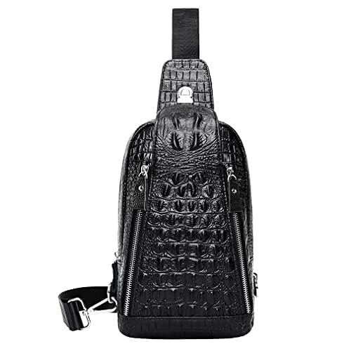 Leder Sling Brusttasche für Herren Damen Einzel Schulter Pouch Rucksack Mehrzweck Outdoor Reise Geschäft Beiläufig Tagesrucksack Crossbody Pack Tasche, schwarz von Hebetag