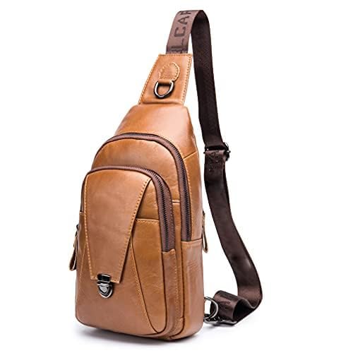 Leder Umhängetasche Crossbody Rucksack für Männer Frauen Outdoor Reisen Arbeit Schulter Brusttasche Camping Casual Daypack, Braun von Hebetag