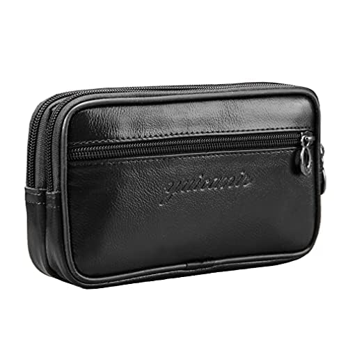 Vintage Leder Gürtelschlaufen Tasche für Herren Wasserdicht Geldbörse Handyhülle Geldbörse Münzfach Zigarette Etui Handtasche Bauchtasche Bauchtasche mit Reißverschluss Taschen, Schwarz von Hebetag