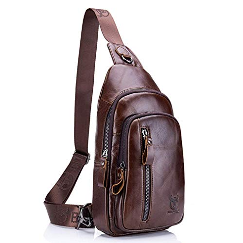 Xieben Sling Bag für Herren, Leder Brusttasche Crossbody Schulter Business Rucksack börse Wasserdicht Anti-Diebstahl für Reisen Wandern Taktische Schule Tagesrucksack Outdoor Sport braun braun von Hebetag