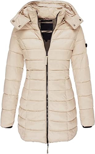 Hebezn Damen Winterjacke Damen Leicht, Parka Jacke Daunenmantel Kapuze Für Outdoor, Walking (Color : Khaki, Size : M) von Hebezn