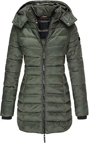 Hebezn Warme Damenjacke Mit Kapuze, Daunenjacke, Wärme, Stilvolle Passform, Mit Abnehmbarer Kapuze Für Outdoor, Walking (Color : Green, Size : S) von Hebezn