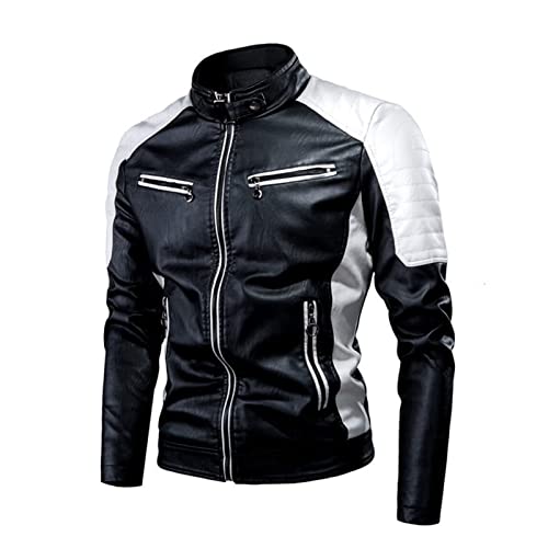 Motorrad Schutzjacke Motocross Für Damen Und Herren, Lederjacke Herren Vintage Thermo Lederjacke Mit Stehkragen Viele Taschen Motorradjacke (Color : Black, Size : 5XL) von Hebezn