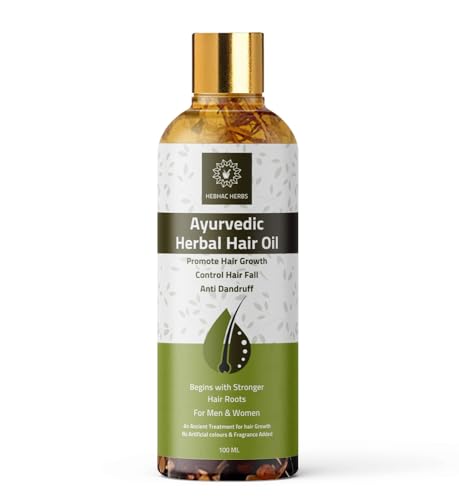 Ayurvedisches Kräuter-Haaröl aus 21 ayurvedischen Kräutern, Mehrzweck-Schuppen, Haarausfall (100 ml), traditionelles pflanzliches Haaröl für Männer und Frauen, 100 % natürliche indische Kräuter von Hebhac Herbs