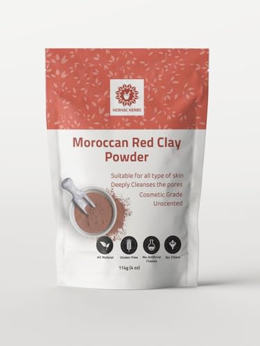 Marokkanisches Maskenpulver aus rotem Ton | Lavamaske für Gesicht, Körper, Haare, Seifenherstellung und Spa | Gesichts- und Körperston für Männer und Frauen von Hebhac Herbals von Hebhac Herbs