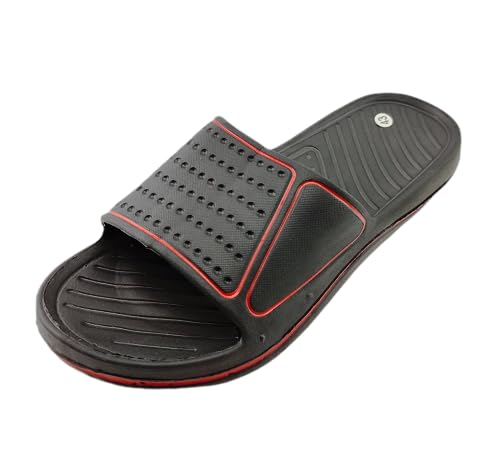 Viva Shoes Herren Duschschuhe Badepantolette Slides: Größe: 42 | Farbe: Schwarz/Rot von Hebold