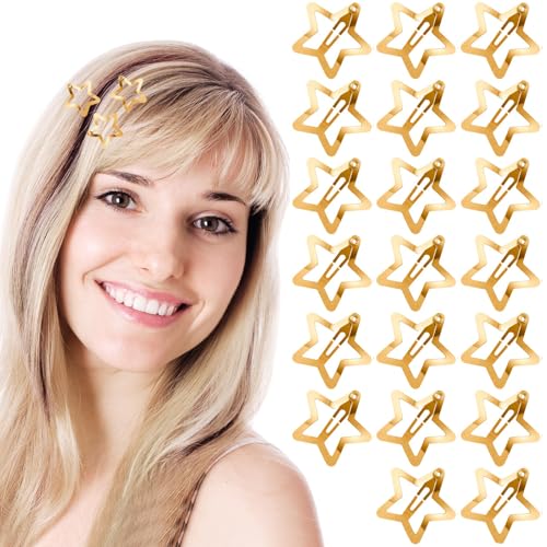 Hebterrka 20 Stück Goldene Stern Haarspangen, 3 cm Metall Snap Clips, Niedliche Sternen Haar Barrettes, Rutschfeste Modische Stern Haaraccessoires für Frauen und Mädchen von Hebterrka