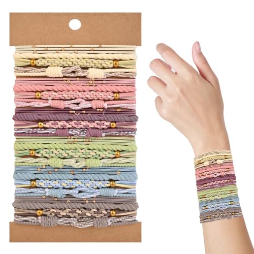 Hebterrka 24 Stück Boho Haargummis, Zopfgummis für Damen, Geflochtene Haargummis für dickes und dünnes Haar, 4 Stile 6 cm, Haargummis für Pferdeschwänze, Haarschmuck Hebterrka 24 Stück Boho Haargummis, Zopfgummis für Damen, Geflochtene Haargummis für dickes und dünnes Haar, 4 Stile 6 cm, Haargummis für Pferdeschwänze, Haarschmuck von Hebterrka
