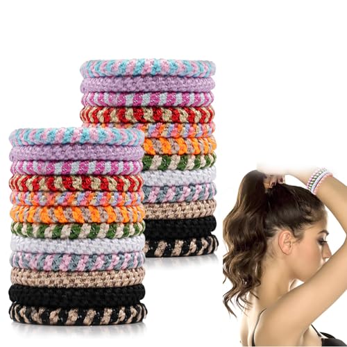 Hebterrka 24 Stück Stylische Baumwoll Haargummis,Elastisch Zopfgummi füR Damen und MäDchen,Stylisch Pferdeschwanz Inhaber,Ideal füR Dickes und Lockiges Haar von Hebterrka