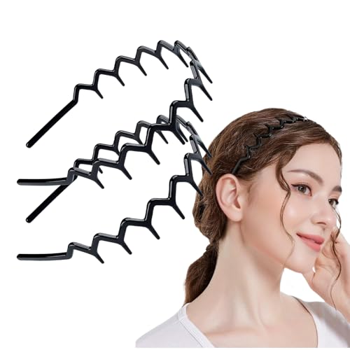 Hebterrka 2er Set Zickzack-Stirnbänder für Frauen, Kunststoff Haarkamm-Stirnband (2 Schwarz), Haaraccessoires für Frauen und Männer beim Gesichtwaschen von Hebterrka
