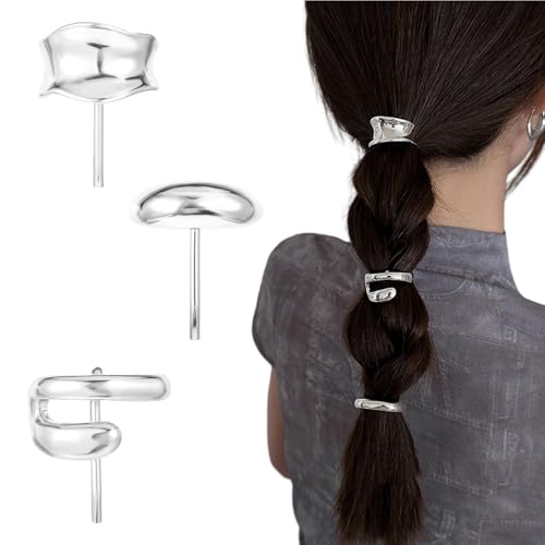 Hebterrka 3 Stück Silberne Pferdeschwanz-Halter Haarklammern, 1 Zoll Metall Hohe Pferdeschwanz Haarschnallen, Dekorative Haarklammern, Haarschmuck für Frauen von Hebterrka