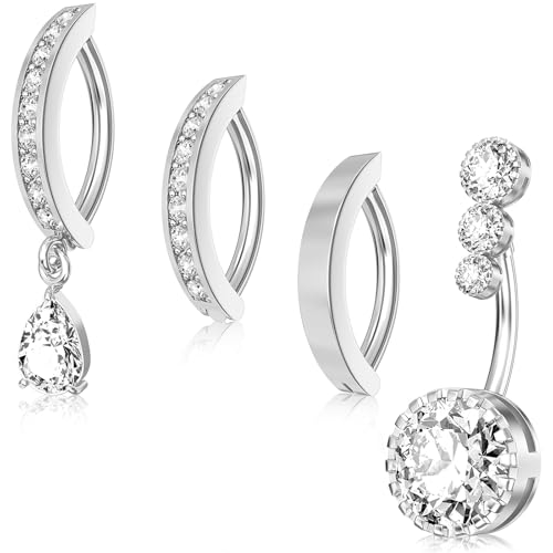 Hebterrka 4 Stück Bauchnabelring Anhänger, Clicker Bauchnabelringe für Frauen, Chirurgischer Edelstahl CZ Bauchnabelpiercing, Reverse Nabelringe Körperschmuck von Hebterrka