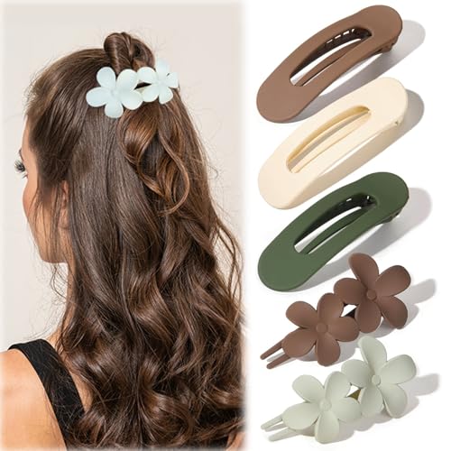 Hebterrka 5 Stück Flache Haarklammern Stilvolle Flache Haarspangen für Alle Haartypen, Multi-Stil Matte Rutschfeste Haarklammern für Frauen Mädchen Hochzeit von Hebterrka