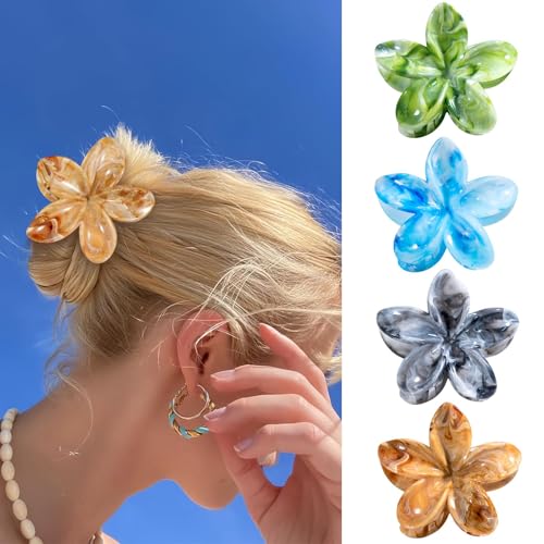 Hebterrka Blumen Haarklammer Set, 4-Teilig Einzigartiger Multi-Color Marmorierung Prozess, Blume Haarspange Für Mädchen Und Frauen, Starke Und Rutschfeste Blumenhaarklammern von Hebterrka