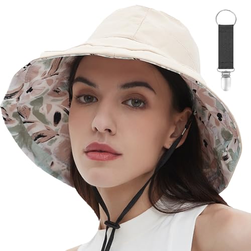 Hebterrka Damen Sommerhut mit breiter Krempe, umkehrbarer Strohhut, UV Schutz 50, Strandhut mit Hutclip, packbarer Sommer Travel Cap Hebterrka Damen Sommerhut mit breiter Krempe, umkehrbarer Strohhut, UV Schutz 50, Strandhut mit Hutclip, packbarer Sommer Travel Cap von Hebterrka