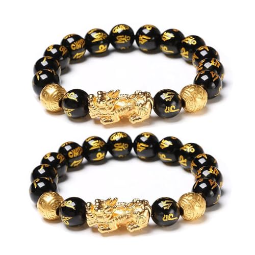Hebterrka Feng Shui Reichtum und Glück Armreifen, Feng Shui Schwarzer Obsidian Pixiu Reichtum, Prosperity Buddha Perlen, elastischer für Frauen und Männer, Schmuck von Hebterrka