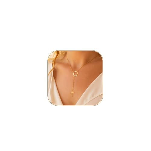 Hebterrka Lariat Gold Halskette Damen, Feine Lange Kette 14k Vergoldet/Silber Y-Form Schicht Perlen Kettenanhänger Damen Trendiger Einfache Goldschmuck von Hebterrka
