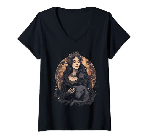 Damen Majestätisches Bild von Hekate, Wicca-Gottheit T-Shirt mit V-Ausschnitt Damen Majestätisches Bild von Hekate, Wicca-Gottheit T-Shirt mit V-Ausschnitt von Hecate's Athame Witchcraft Essentials