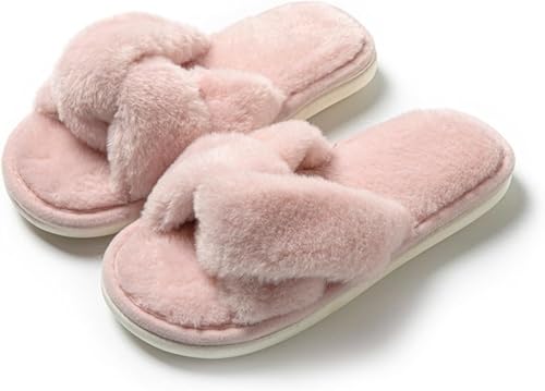 Damen Hausschuhe mit offener Zehenpartie flauschig süß warm für Herbst und Winter Modisch lässig bequem vielseitig rutschfest (Rosa,36-37) von Hecatombic