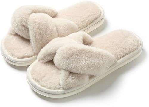 Damen Hausschuhe mit offener Zehenpartie flauschig süß warm für Herbst und Winter Modisch lässig bequem vielseitig rutschfest (Weiß,42-43) von Hecatombic