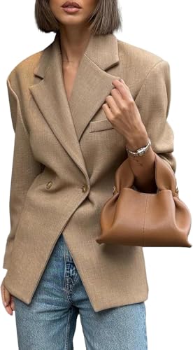 Damen Herbst Casual Langarm Business Blazer Geknöpfter Blazer Jacke Revers Langarm Geknöpftes Revers Arbeitskleidung Büro Anzugjacke (Khaki,M) von Hecatombic