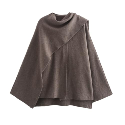 Damen Kurzstrickmantel Herbst Und Winter Warm Winddicht Asymmetrisch Schal Schal Lässig Outdoor Elegant Business Windbreaker Jacke (Braun,M) von Hecatombic