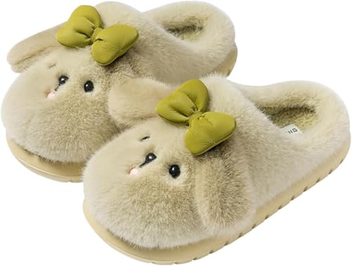 Damen Plüsch Cartoon Cute Puppy Pattern Warme Weiche Hausschuhe Herbst Und Winter Indoor Und Outdoor Plüsch Home Anti-Rutsch Hausschuhe (Grün,38-39) von Hecatombic