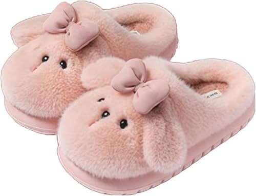 Damen Plüsch Cartoon Cute Puppy Pattern Warme Weiche Hausschuhe Herbst Und Winter Indoor Und Outdoor Plüsch Home Anti-Rutsch Hausschuhe (Rosa,36-37) von Hecatombic