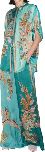 Damen Vintage Y2K Kurzarm Revers Hemd Hose 2 Teilig Knopf T-Shirt Kordelzug Hose Home Outdoor Lässig Locker Weich Bequem Pyjama Set (Blau,XXL) von Hecatombic