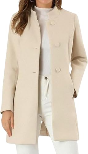 Damen Winter Mittellang Einreihig Stand Kragen Mantel Herbst Slim Fit Mode Tweed Mantel Casual Business Mit Taschen Langarm Trenchcoat (Aprikose,M) von Hecatombic
