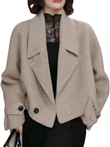 Elegante Tweed-Kurzjacke Für Damen Im Herbst Und Winter Business Casual Klassische Modische Reversjacke Lockere Freizeitjacke Vielseitig Einsetzbar (Aprikose,M) von Hecatombic