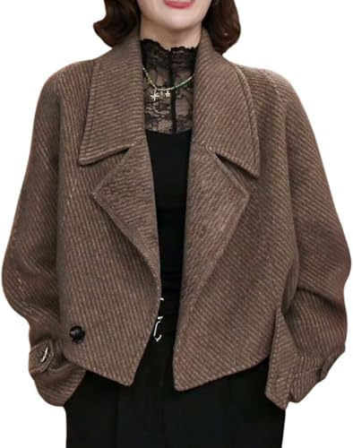 Elegante Tweed-Kurzjacke Für Damen Im Herbst Und Winter Business Casual Klassische Modische Reversjacke Lockere Freizeitjacke Vielseitig Einsetzbar (Kaffee,XL) von Hecatombic