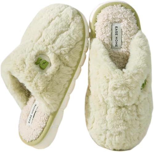 Frauen Bequeme Weiche Warme Plüsch Niedliche Hausschuhe Herbst Und Winter Rutschfest Dicken Boden Einfache Solide Farbe Vielseitig Hausschuhe (Grün,40-41) von Hecatombic