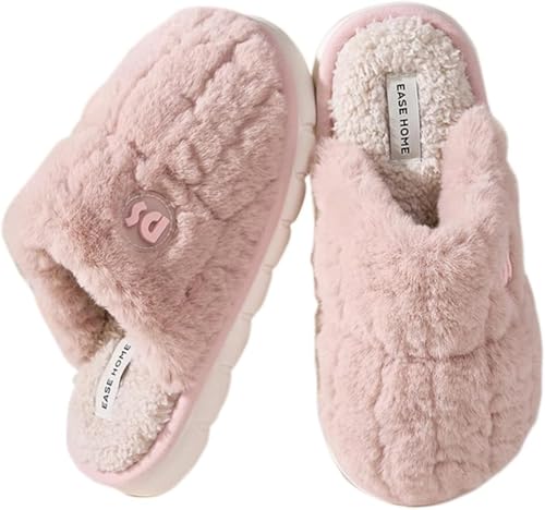 Frauen Bequeme Weiche Warme Plüsch Niedliche Hausschuhe Herbst Und Winter Rutschfest Dicken Boden Einfache Solide Farbe Vielseitig Hausschuhe (Rosa,38-39) von Hecatombic