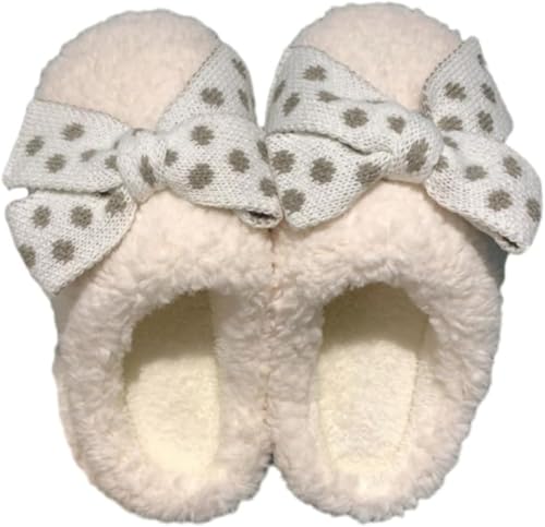 Frauen Herbst Und Winter Warm Niedlich Weichen Plüsch Bogen Hausschuhe Modisch Und Bequem Indoor Rutschfeste Schlafzimmer Hausschuhe (Beige,38-39) von Hecatombic