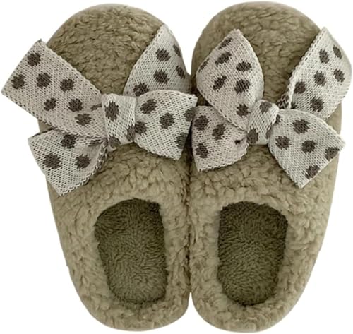 Frauen Herbst Und Winter Warm Niedlich Weichen Plüsch Bogen Hausschuhe Modisch Und Bequem Indoor Rutschfeste Schlafzimmer Hausschuhe (Grün,36-37) von Hecatombic