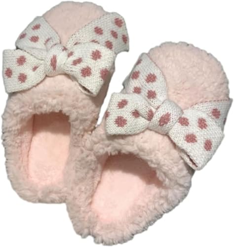 Frauen Herbst Und Winter Warm Niedlich Weichen Plüsch Bogen Hausschuhe Modisch Und Bequem Indoor Rutschfeste Schlafzimmer Hausschuhe (Rosa,40-41) von Hecatombic