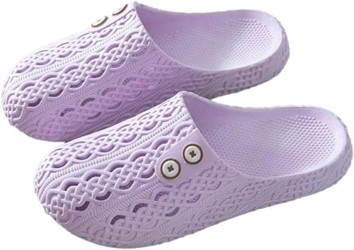 Frauen Solide Farbe Hohlen Atmungsaktiv Dusche Hausschuhe Sommer Nach Hause Leicht Weich Rutschfest Im Freien Pool Strand Hausschuhe (Lila,38-39) von Hecatombic
