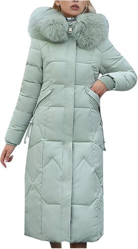 Hecatombic Damen Daunenjacke mit Pelzkapuze Wintermantel Verdickter Daunenparka Warme Pufferjacke mit Tasche (Grün,S) von Hecatombic
