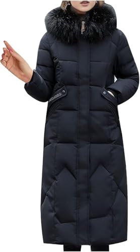 Hecatombic Damen Daunenjacke mit Pelzkapuze Wintermantel Verdickter Daunenparka Warme Pufferjacke mit Tasche (Schwarz,M) von Hecatombic