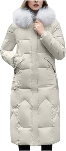 Hecatombic Damen Daunenjacke mit Pelzkapuze Wintermantel Verdickter Daunenparka Warme Pufferjacke mit Tasche (Weiß,XXL) von Hecatombic