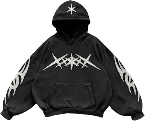 Hecatombic Damen Retro Stickerei Druck Übergröße Hoodie Y2k Mode Lose Casual Street Trend Outdoor Sport Farbe Blocking Hoodie (Farbe 4,M) von Hecatombic