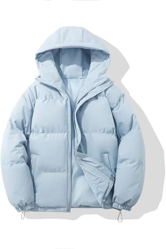 Hecatombic Damen Wintermantel mit klassischem Design Warmer Kapuzenmantel, warm gefüttert gesteppter Parkermantel lockerer Warmer Stehkragen lässiger Wind- und Schneemantel (Blau,XL) von Hecatombic