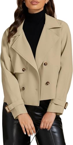 Hecatombic Modisch Vielseitig Langärmlig Revers mit Taschen Windbreaker Lässig Warm und Bequem Zweireihig Business Jacke für Damen (Beige,M) von Hecatombic