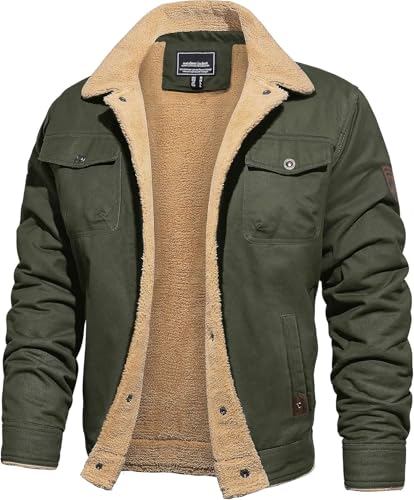 Herren Herbst Und Winter Gepolstert Verdickt Warme Winddicht Parka Mantel Outdoor Wandern Klettern Leicht Lässig Mit Taschen Knopf Jacke (Armeegrün,4XL) von Hecatombic